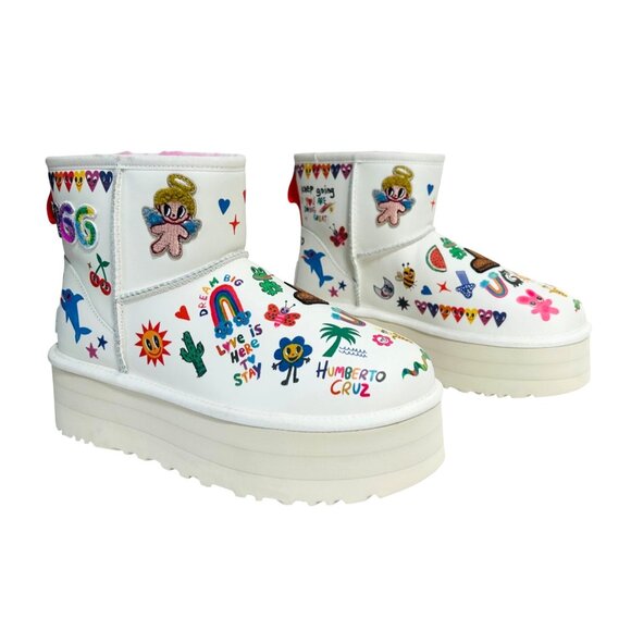 UGG Womens Sz 8 Classic Platform Pop Sketch Classic Boot Embroidered Graphics